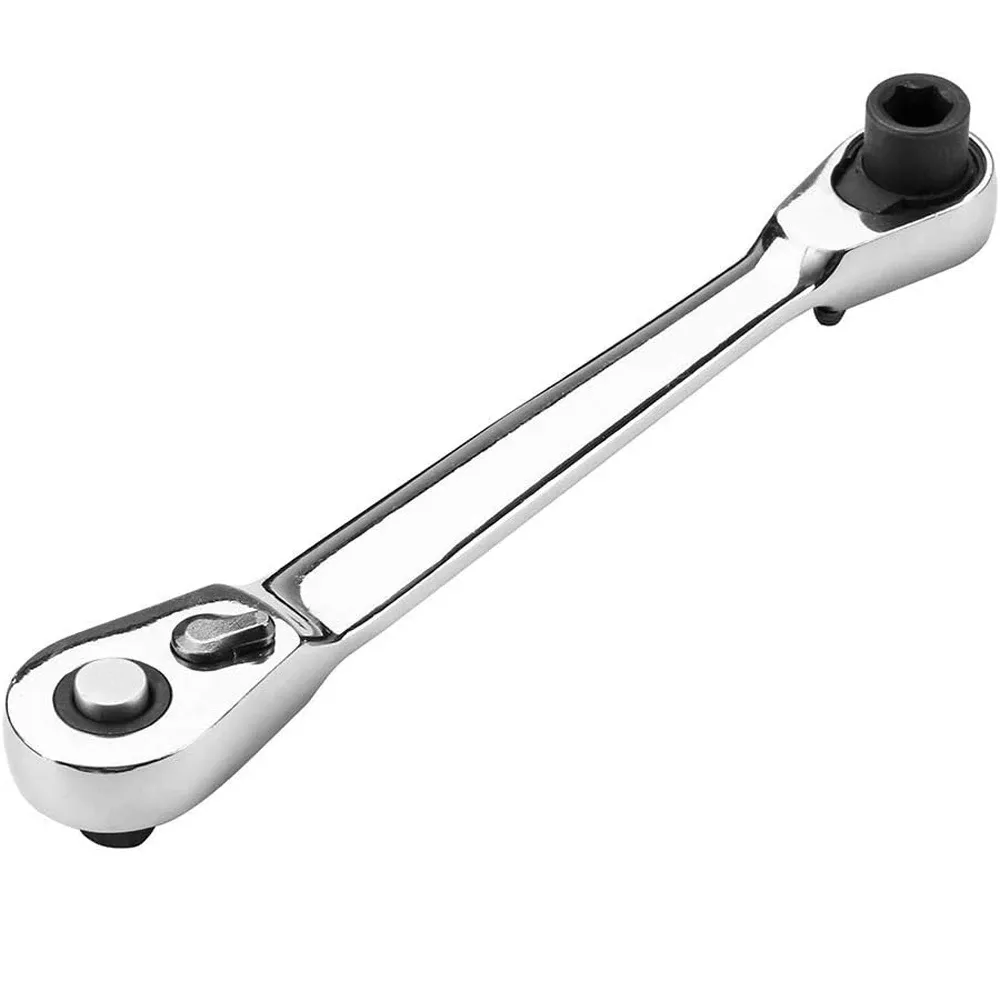 Mini clé à cliquet double tête à dégagement rapide, avec douille d'entraînement 1/4 pouce et embout tournevis 7