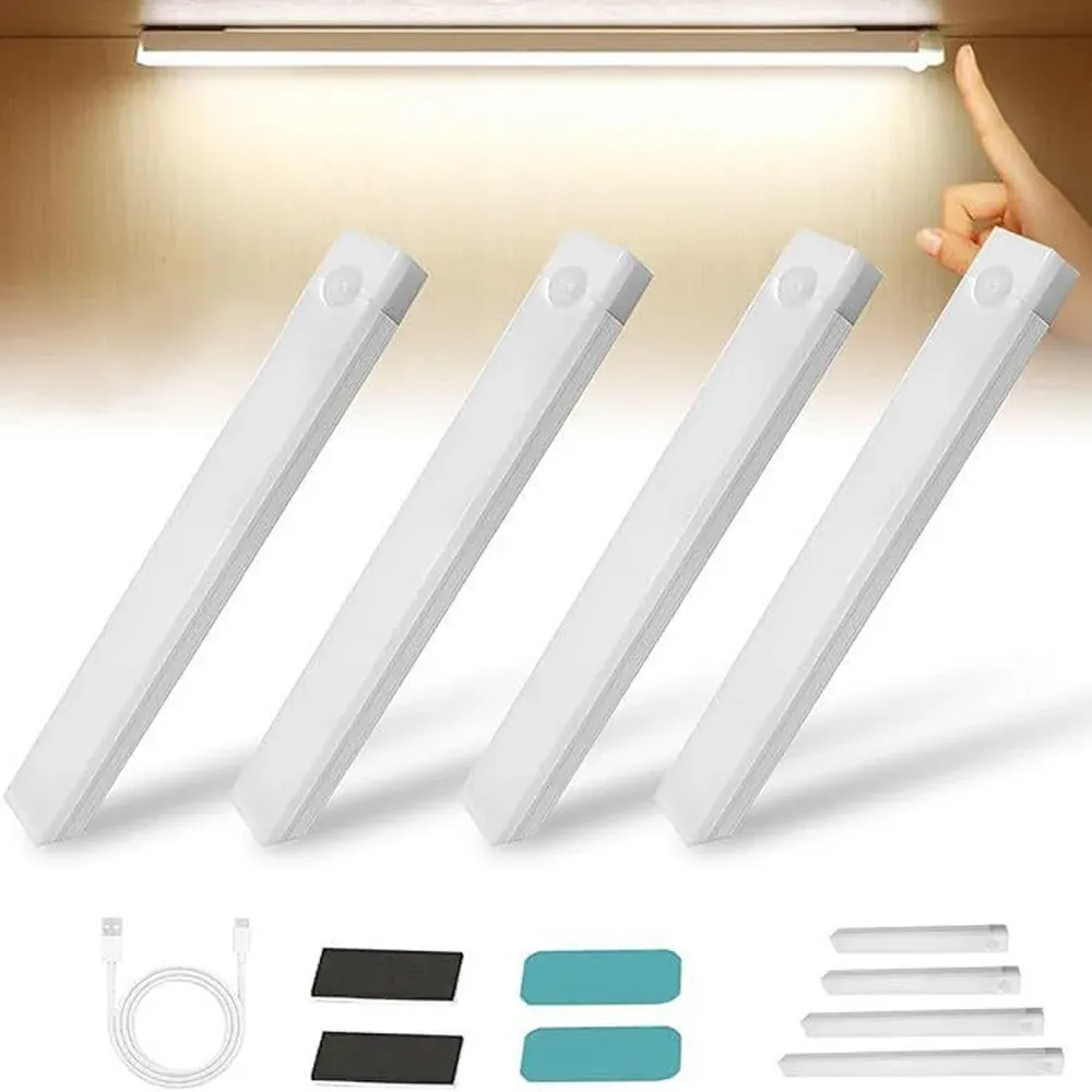 Veilleuse LED sans fil à détecteur de mouvement, rechargeable par USB et fixation magnétique, idéale pour armoire, chambre, escalier, placard et cuisine