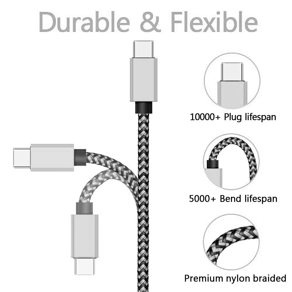 Câble USB Type-C 2,4 A, câble de charge rapide en nylon tressé, câble de données pour téléphone portable compatible Huawei et Samsung 3