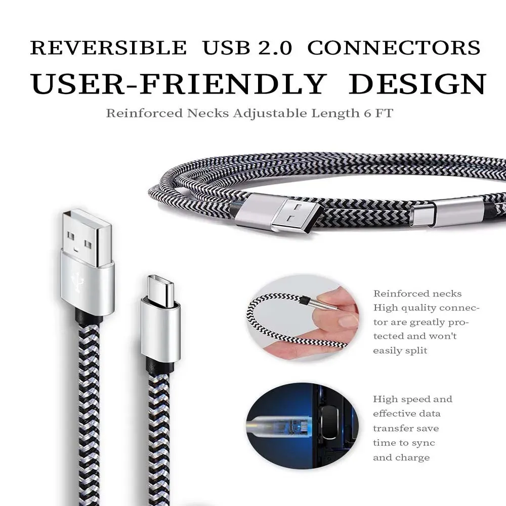 Câble USB Type-C 2,4 A, câble de charge rapide en nylon tressé, câble de données pour téléphone portable compatible Huawei et Samsung 4