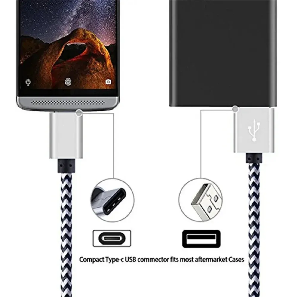 Câble USB Type-C 2,4 A, câble de charge rapide en nylon tressé, câble de données pour téléphone portable compatible Huawei et Samsung 5