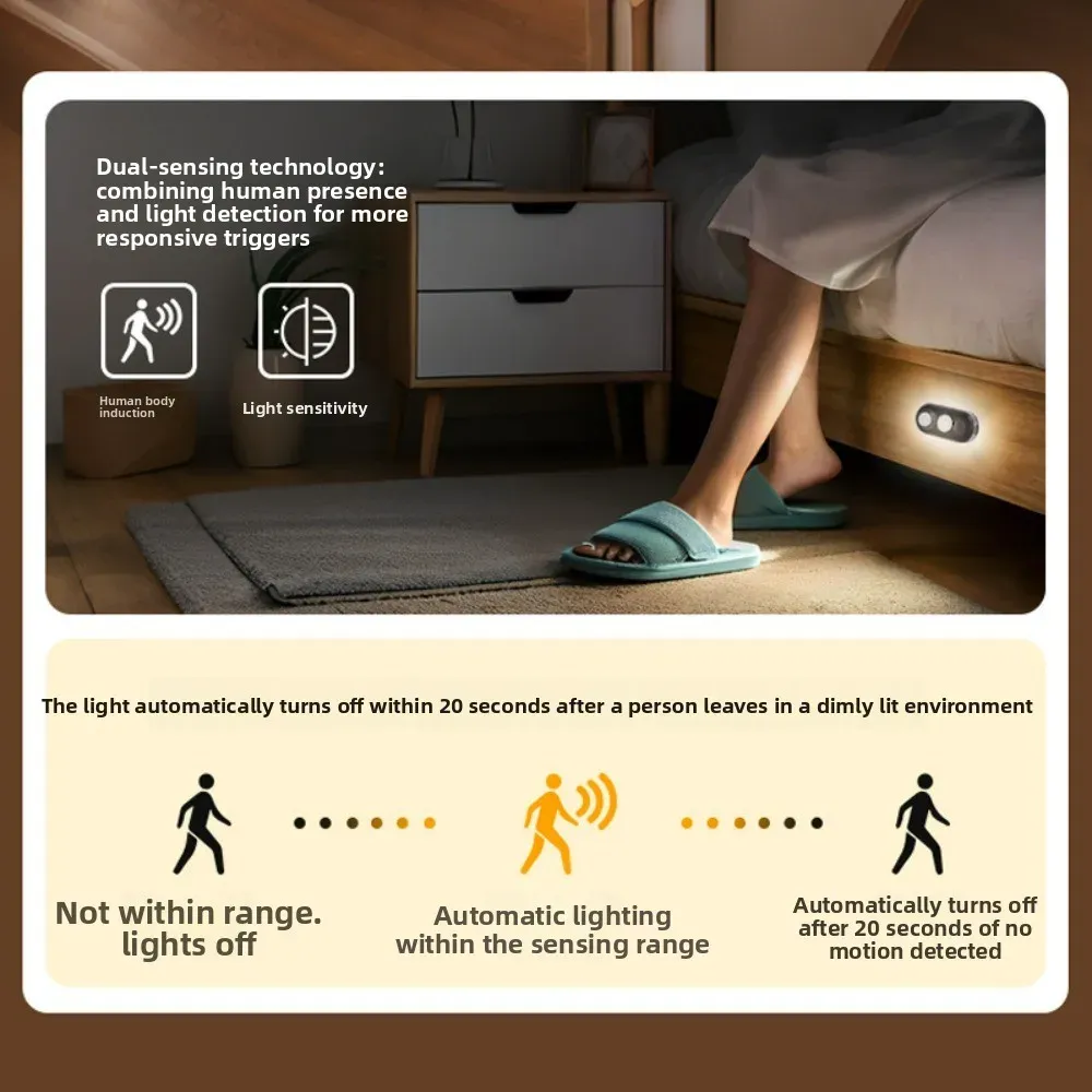 Veilleuse rechargeable à capteur avec allumage et extinction automatiques, lampe de chevet pour couloir, chambre et éclairage nocturne bébé 2