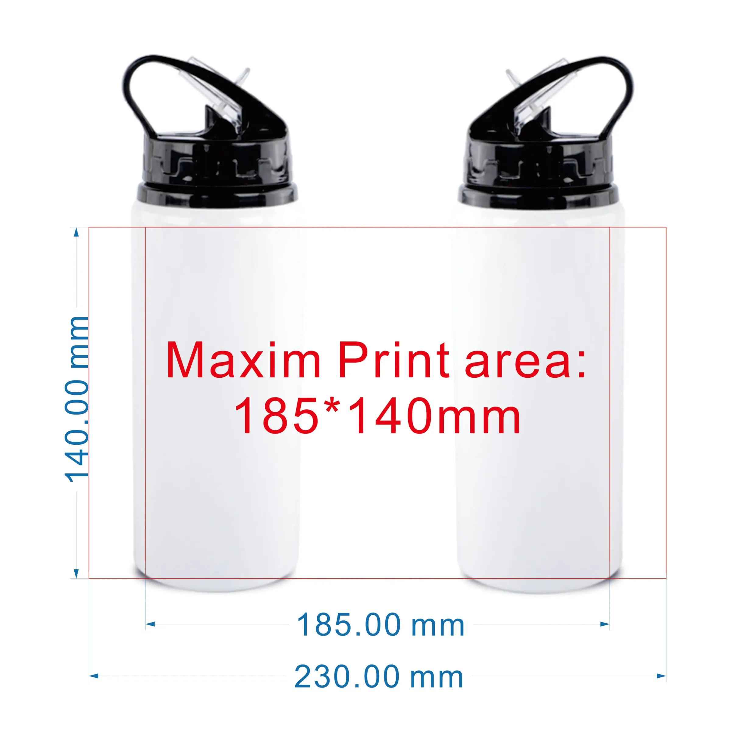 Bouteille en aluminium avec paille 600 ml, personnalisable avec logo ou photo - Image 1