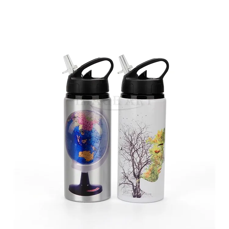 Bouteille en aluminium avec paille 600 ml, personnalisable avec logo ou photo 2