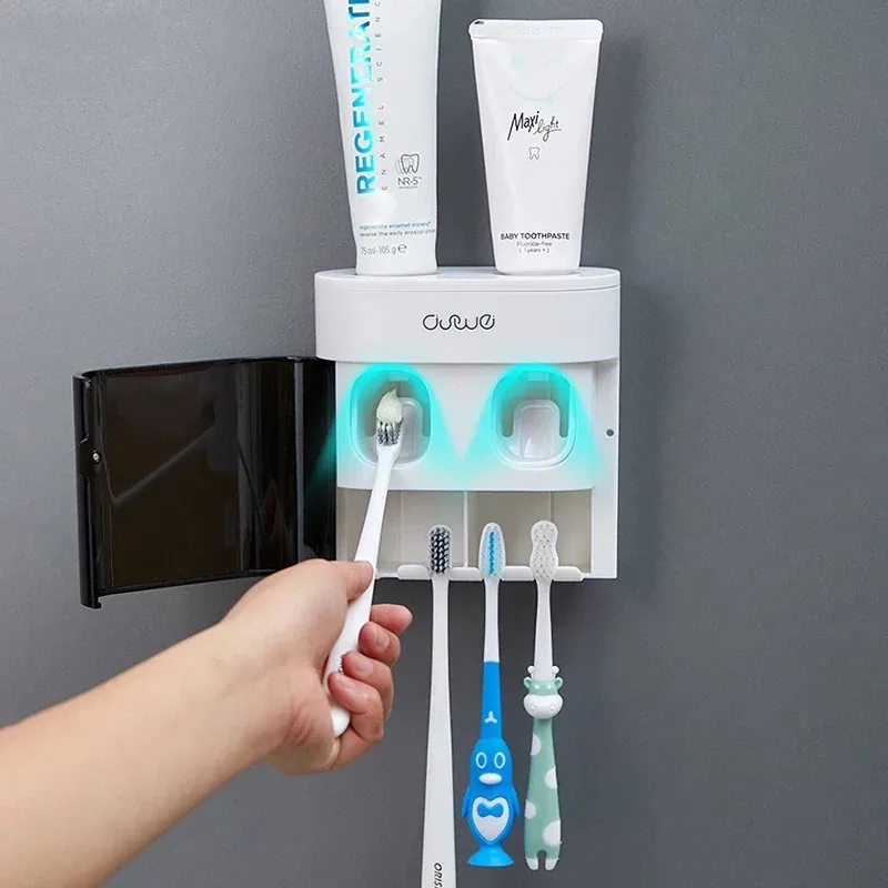 Presse-dentifrice mural automatique avec porte-brosse à dents magnétique
