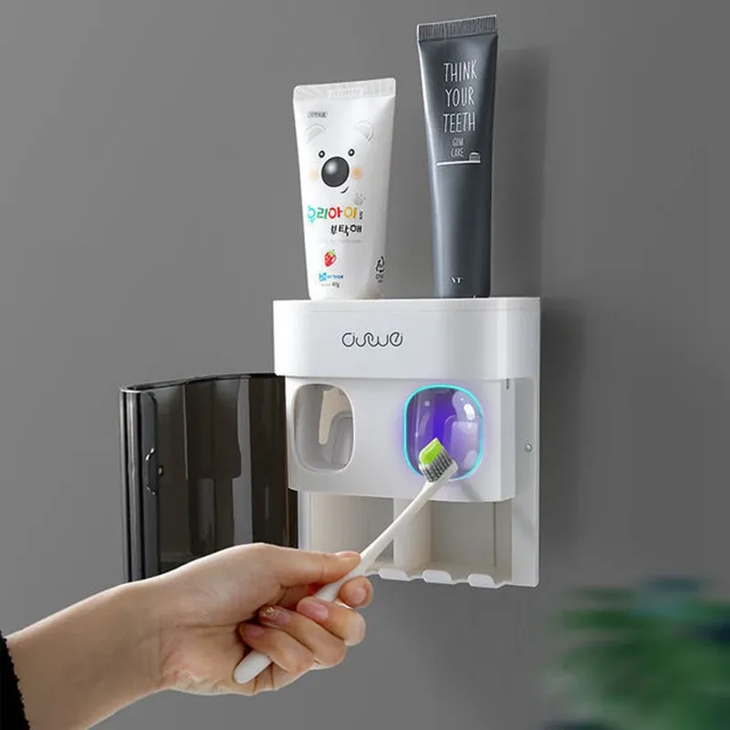 Presse-dentifrice mural automatique avec porte-brosse à dents magnétique 5
