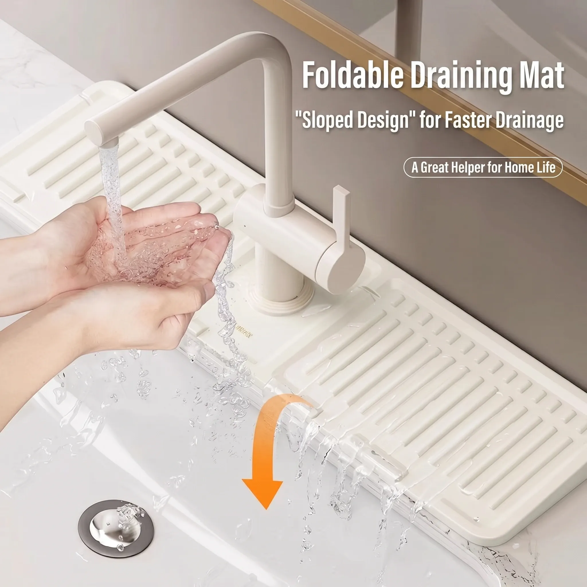 Tapis d'égouttage pliable en silicone pour robinet, tampon anti-éclaboussures polyvalent, rangement pour savon de toilette, conception en pente pour un égouttage rapide, cuisine 2