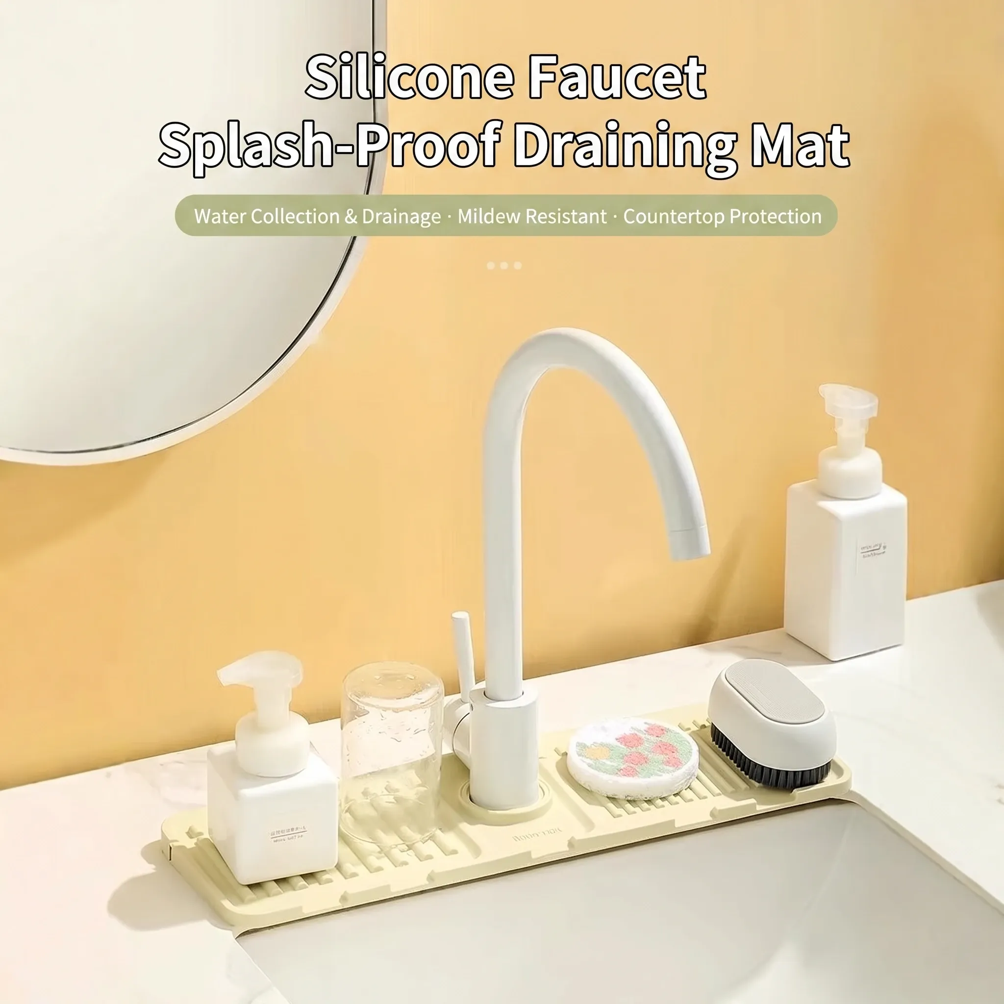Tapis d'égouttage pliable en silicone pour robinet, tampon anti-éclaboussures polyvalent, rangement pour savon de toilette, conception en pente pour un égouttage rapide, cuisine 3