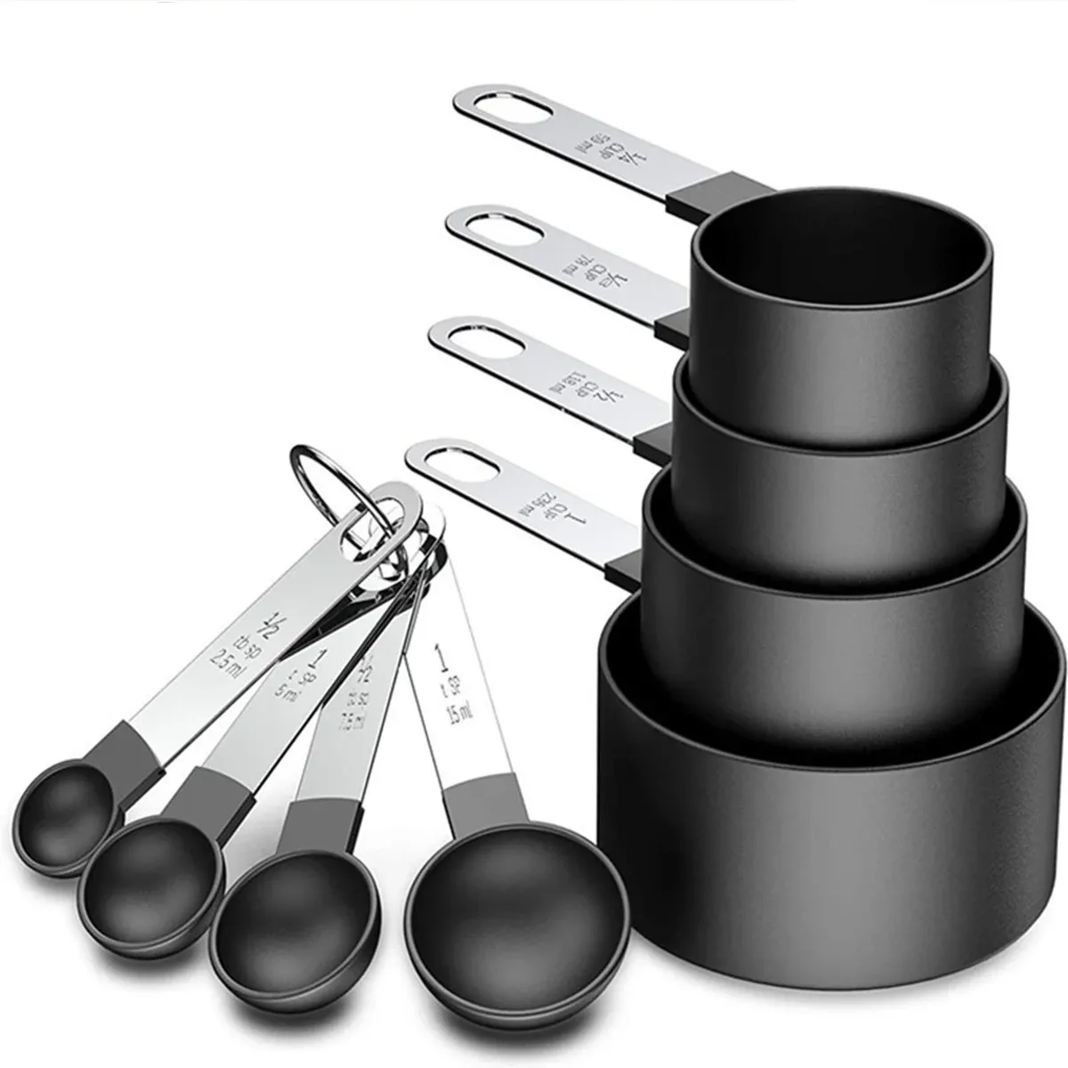 Lot de 4/8 tasses à mesurer en acier inoxydable avec cuillères graduées, pour la cuisine et la pâtisserie à domicile