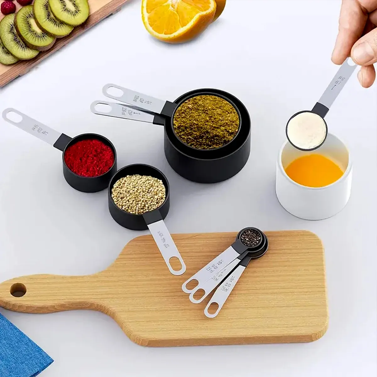 Lot de 4/8 tasses à mesurer en acier inoxydable avec cuillères graduées, pour la cuisine et la pâtisserie à domicile 4