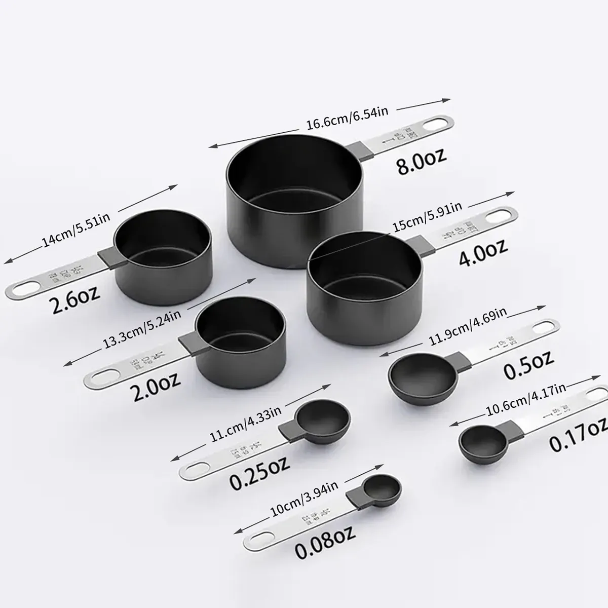 Tasses à mesurer en acier inoxydable en situation