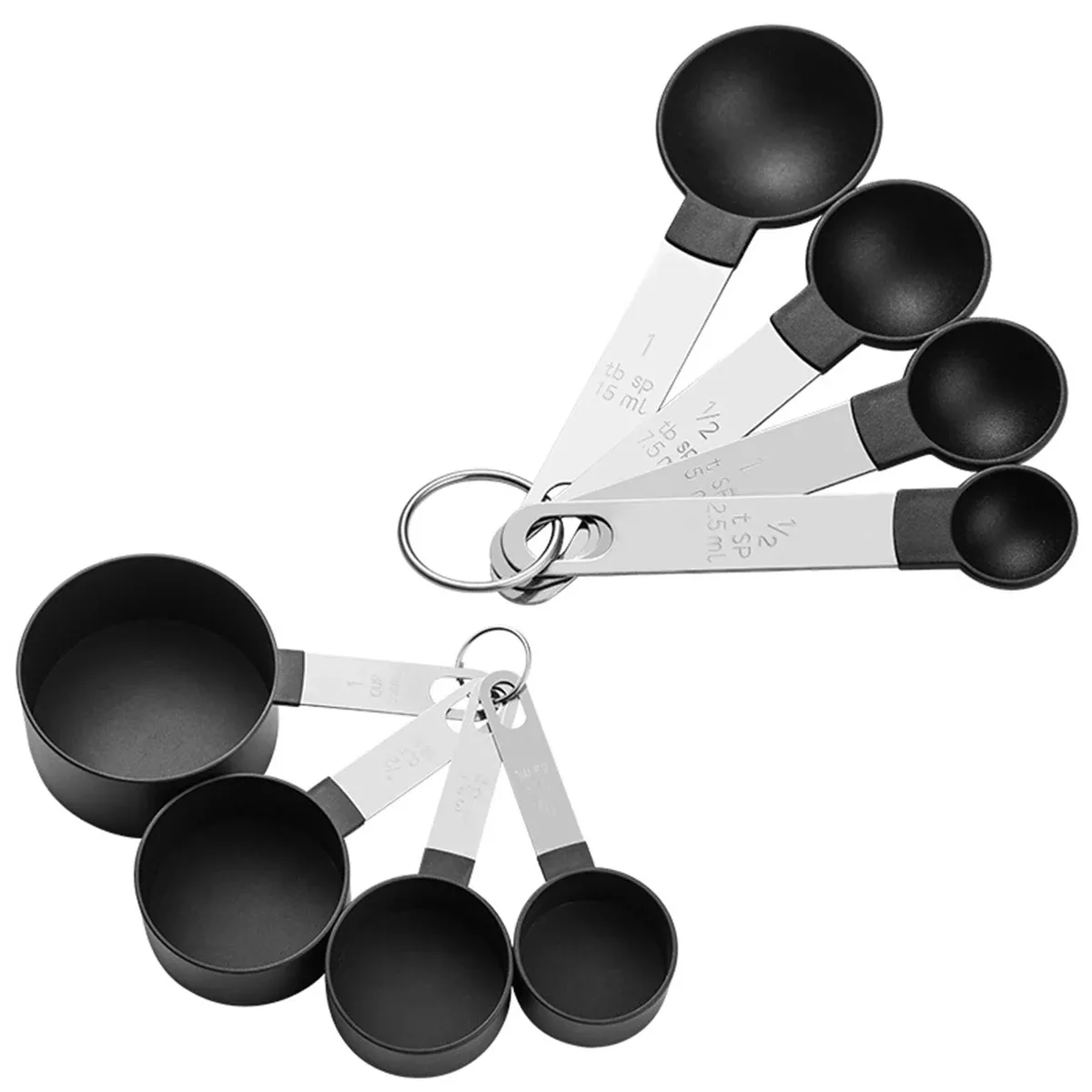 Lot de 4/8 tasses à mesurer en acier inoxydable avec cuillères graduées, pour la cuisine et la pâtisserie à domicile 9