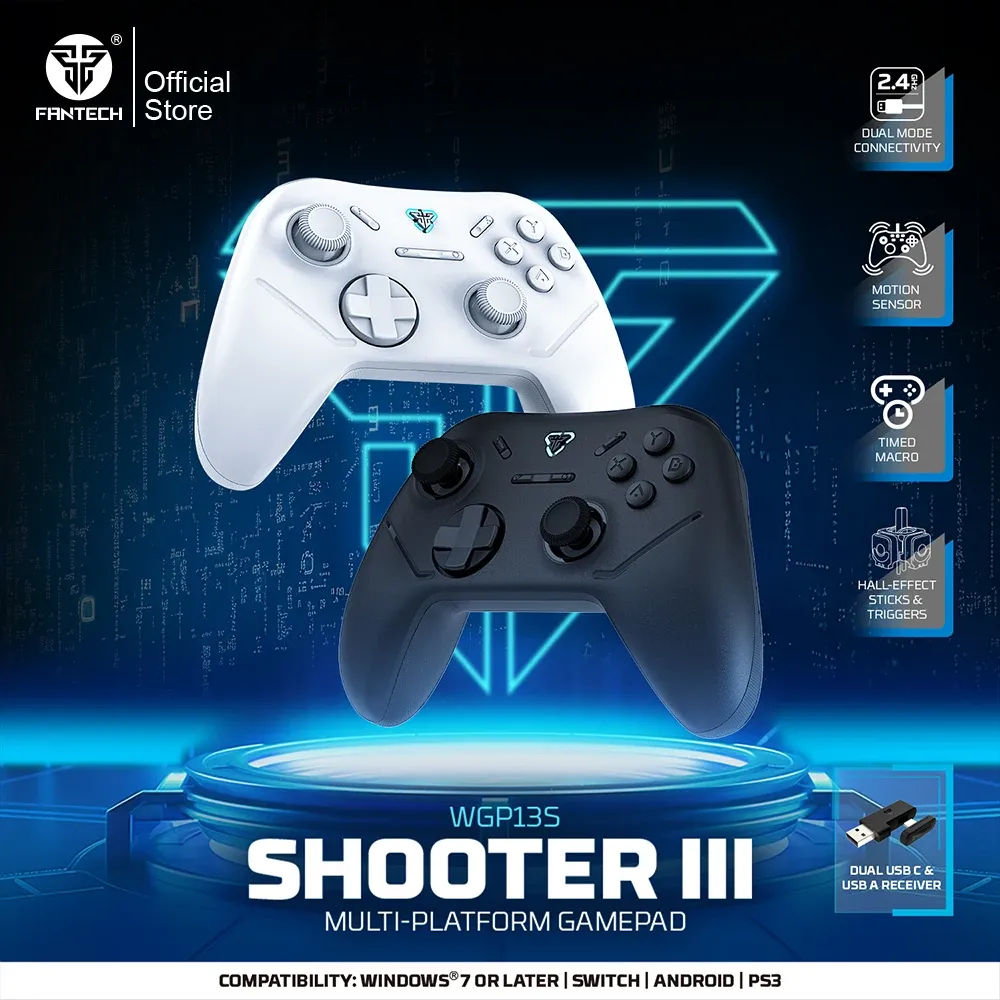 Manette de jeu sans fil Fantech Shooter III WGP13S à déclencheurs et joysticks à effet Hall, taux de scrutation 1000 Hz, compatible PC, Android et Nintendo Switch