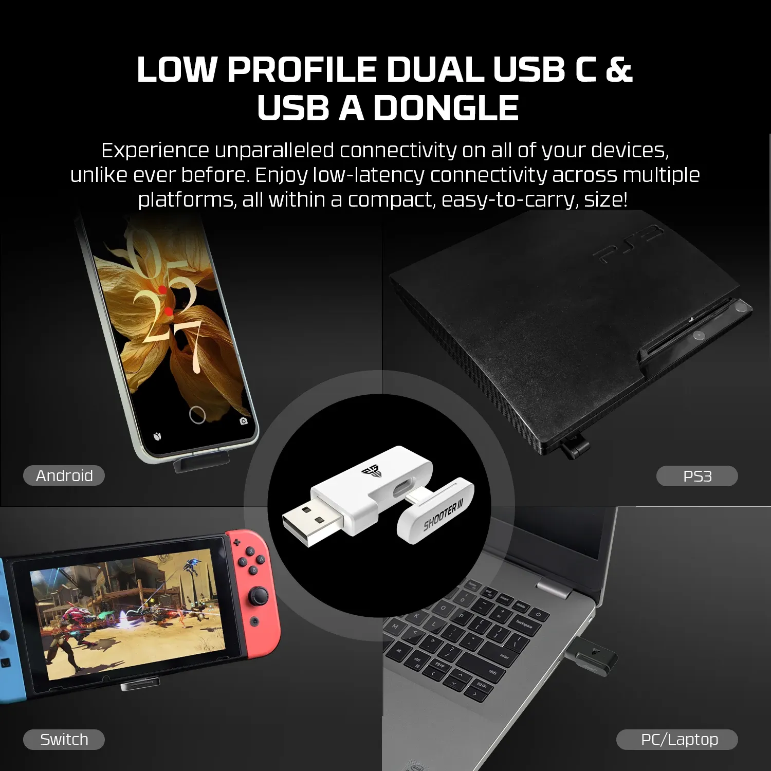 Manette de jeu sans fil Fantech Shooter III WGP13S à déclencheurs et joysticks à effet Hall, taux de scrutation 1000 Hz, compatible PC, Android et Nintendo Switch 2