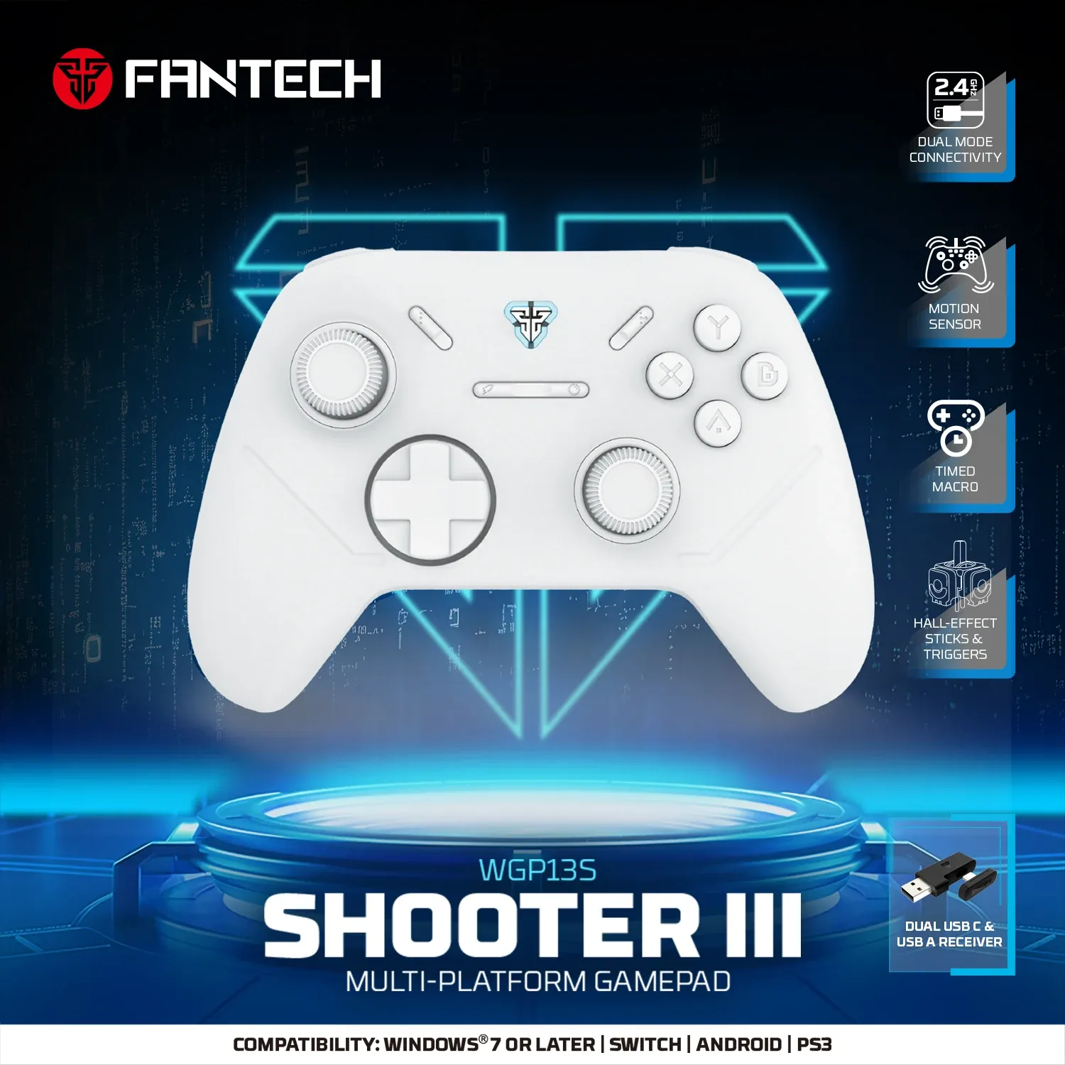 Manette de jeu sans fil Fantech Shooter III WGP13S à déclencheurs et joysticks à effet Hall, taux de scrutation 1000 Hz, compatible PC, Android et Nintendo Switch 9