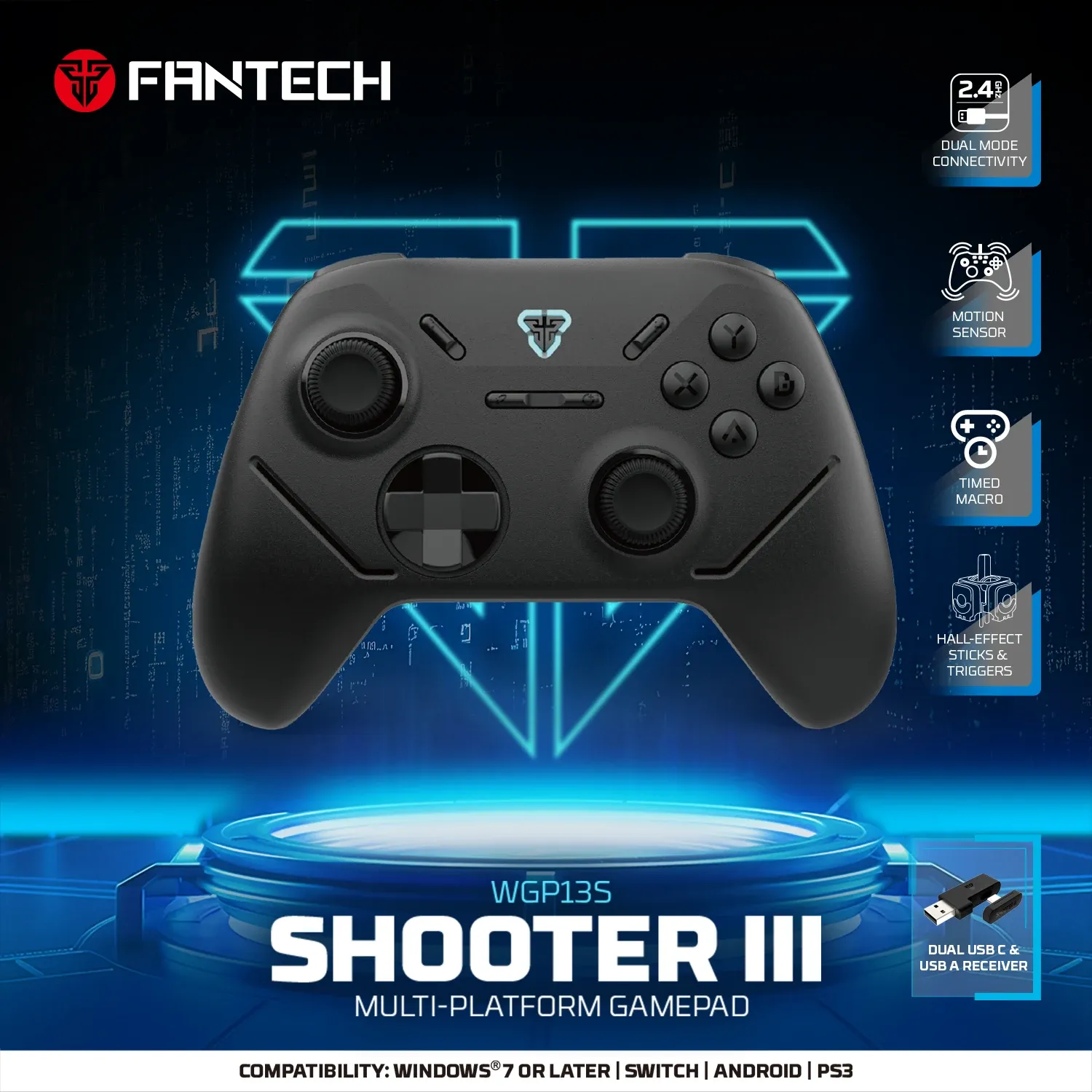 Manette de jeu sans fil Fantech Shooter III WGP13S à déclencheurs et joysticks à effet Hall, taux de scrutation 1000 Hz, compatible PC, Android et Nintendo Switch 8