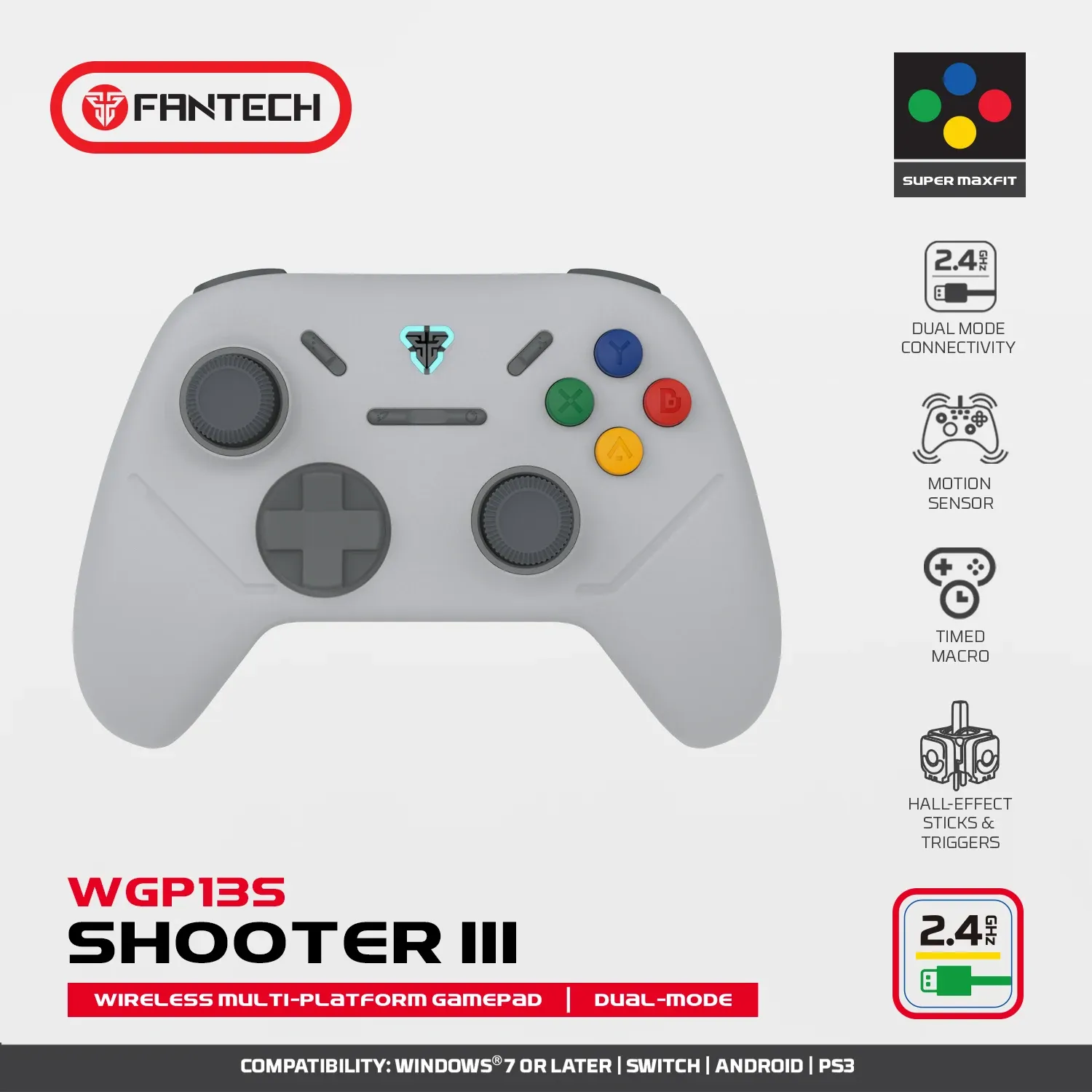 Manette de jeu sans fil Fantech Shooter III WGP13S à déclencheurs et joysticks à effet Hall, taux de scrutation 1000 Hz, compatible PC, Android et Nintendo Switch 7
