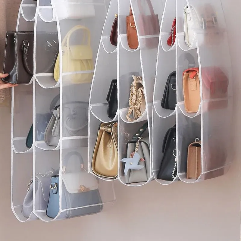 Sac de rangement transparent pour armoire, porte ou mur, adapté aux sacs à main, chaussures et accessoires 4