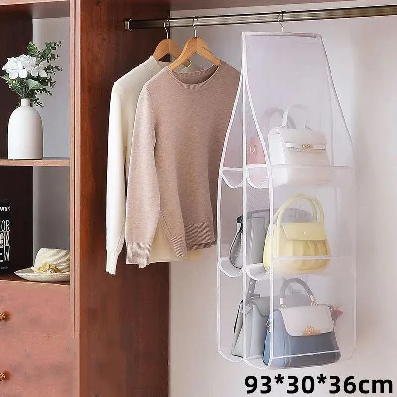 Sac de rangement transparent pour armoire, porte ou mur, adapté aux sacs à main, chaussures et accessoires 8