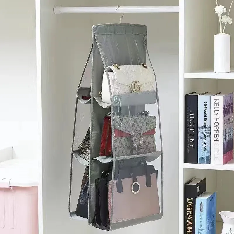 Sac de rangement transparent pour armoire, porte ou mur, adapté aux sacs à main, chaussures et accessoires 7