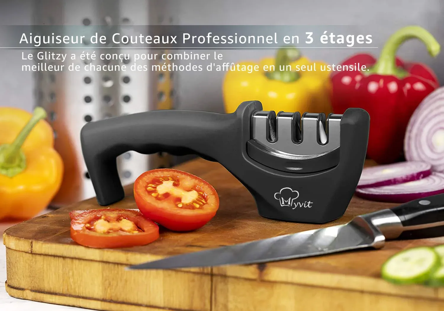 Aiguiseur de couteau anti-dérapant 3 en 1