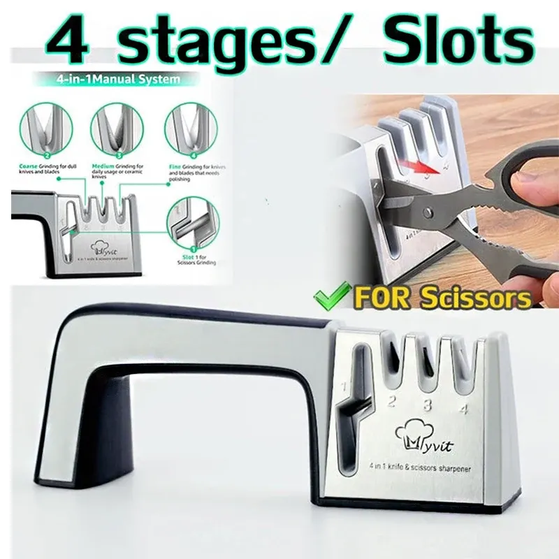 Affûteur de couteaux 3 en 1 antidérapant, manuel, compatible avec tous les formats de couteaux de cuisine, 3 étapes d'affûtage, finition noire mate, design ergonomique 13