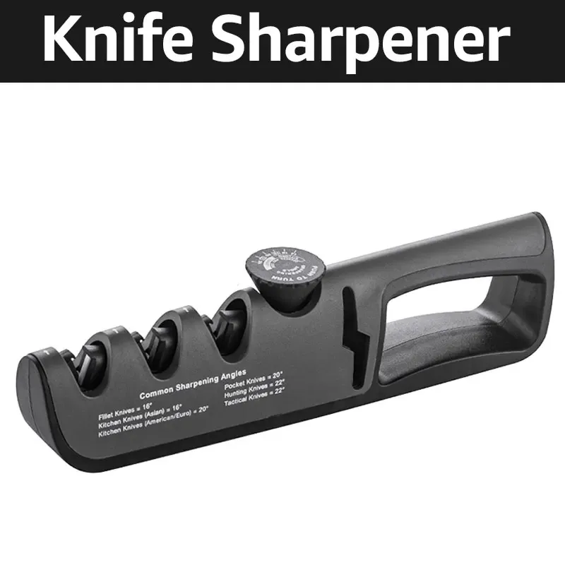Affûteur de couteaux 3 en 1 antidérapant, manuel, compatible avec tous les formats de couteaux de cuisine, 3 étapes d'affûtage, finition noire mate, design ergonomique 12