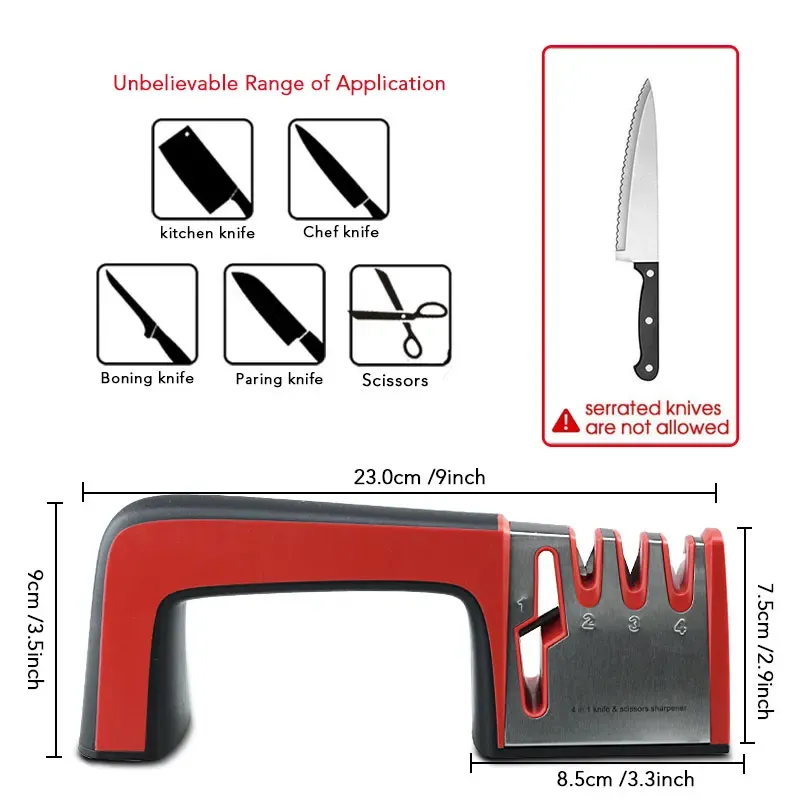 Affûteur de couteaux 3 en 1 antidérapant, manuel, compatible avec tous les formats de couteaux de cuisine, 3 étapes d'affûtage, finition noire mate, design ergonomique 10