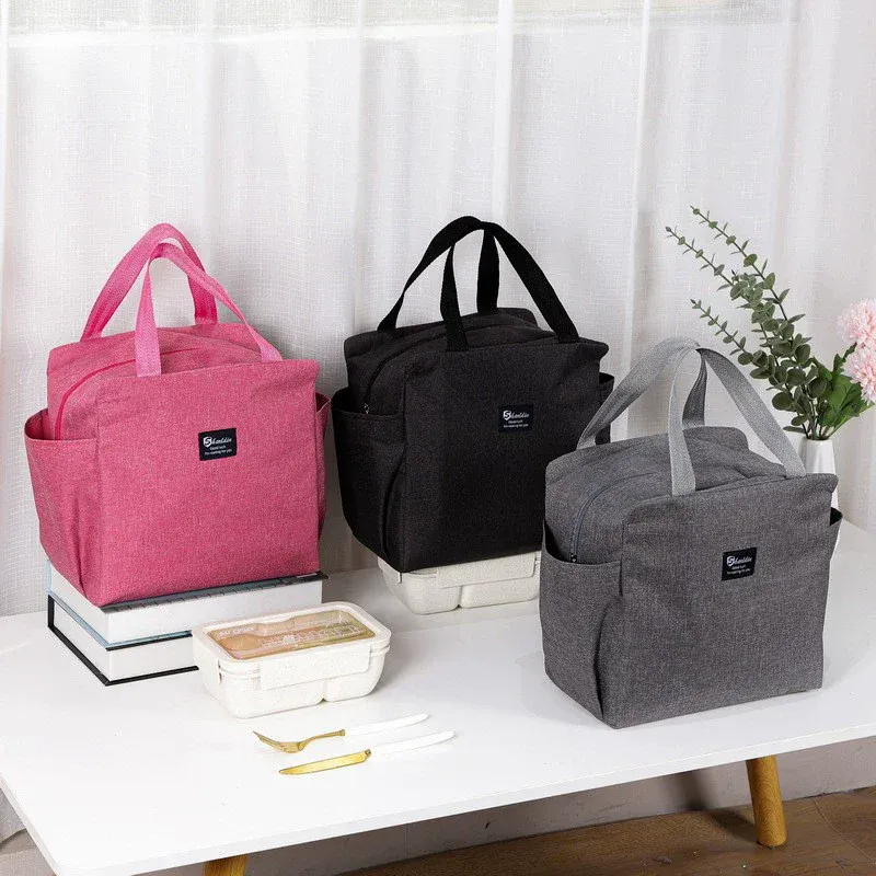 Sac à bento isotherme portable à double poche, sac à déjeuner en papier aluminium épais 2