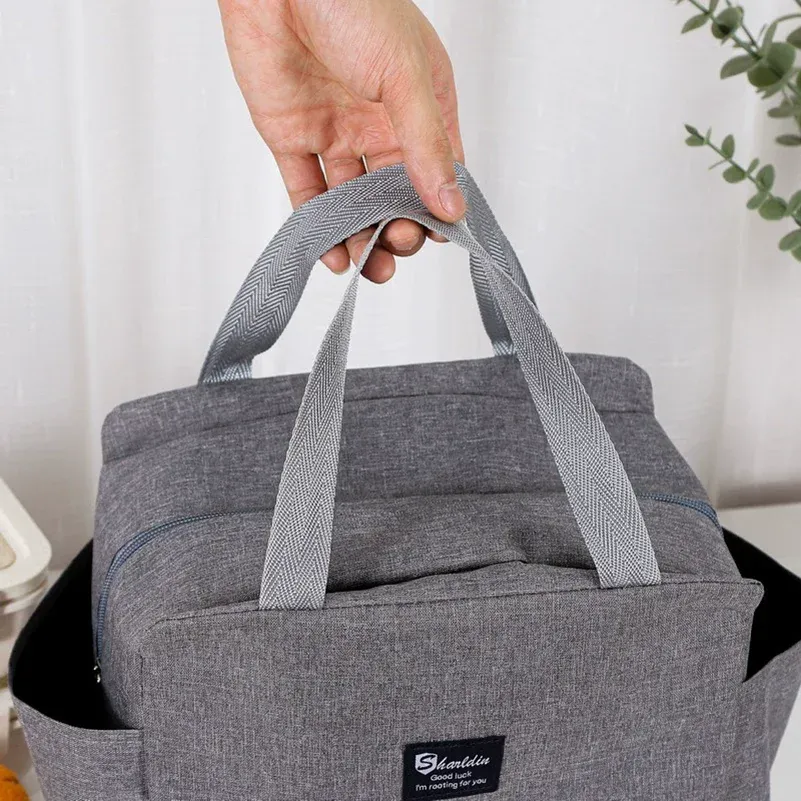 Sac à bento isotherme portable à double poche, sac à déjeuner en papier aluminium épais 4