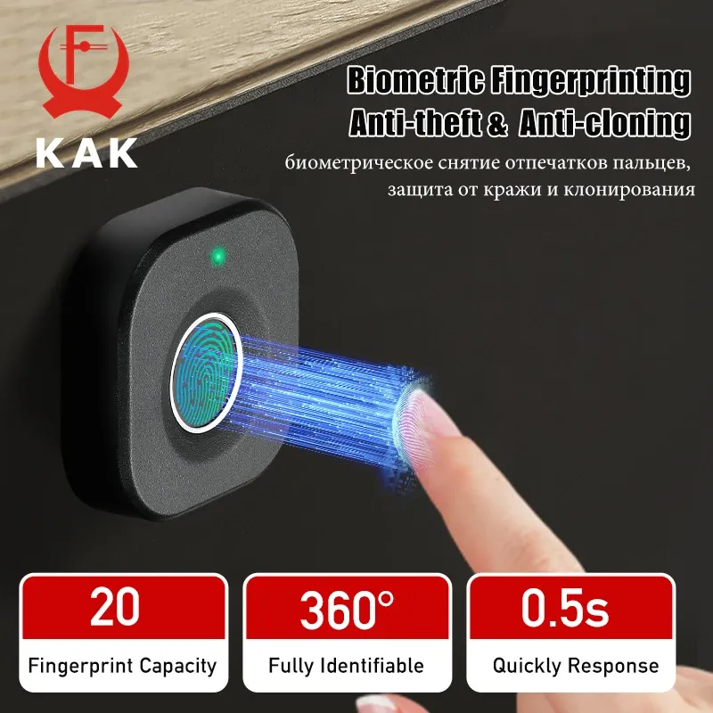 Serrure biométrique KAK à empreintes digitales, serrure d'armoire sans clé noire, serrure de tiroir intelligente, serrure de porte antivol à longue autonomie 2