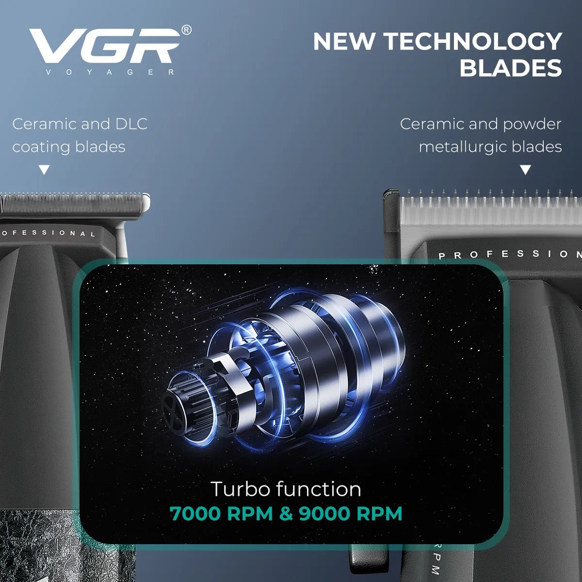 VGR Tondeuse à cheveux professionnelle sans fil V-640 pour homme, 9000 tr/min, réglable 2