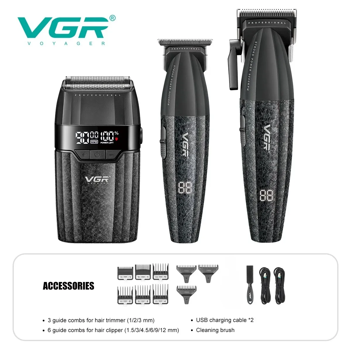 VGR Tondeuse à cheveux professionnelle sans fil V-640 pour homme, 9000 tr/min, réglable 6