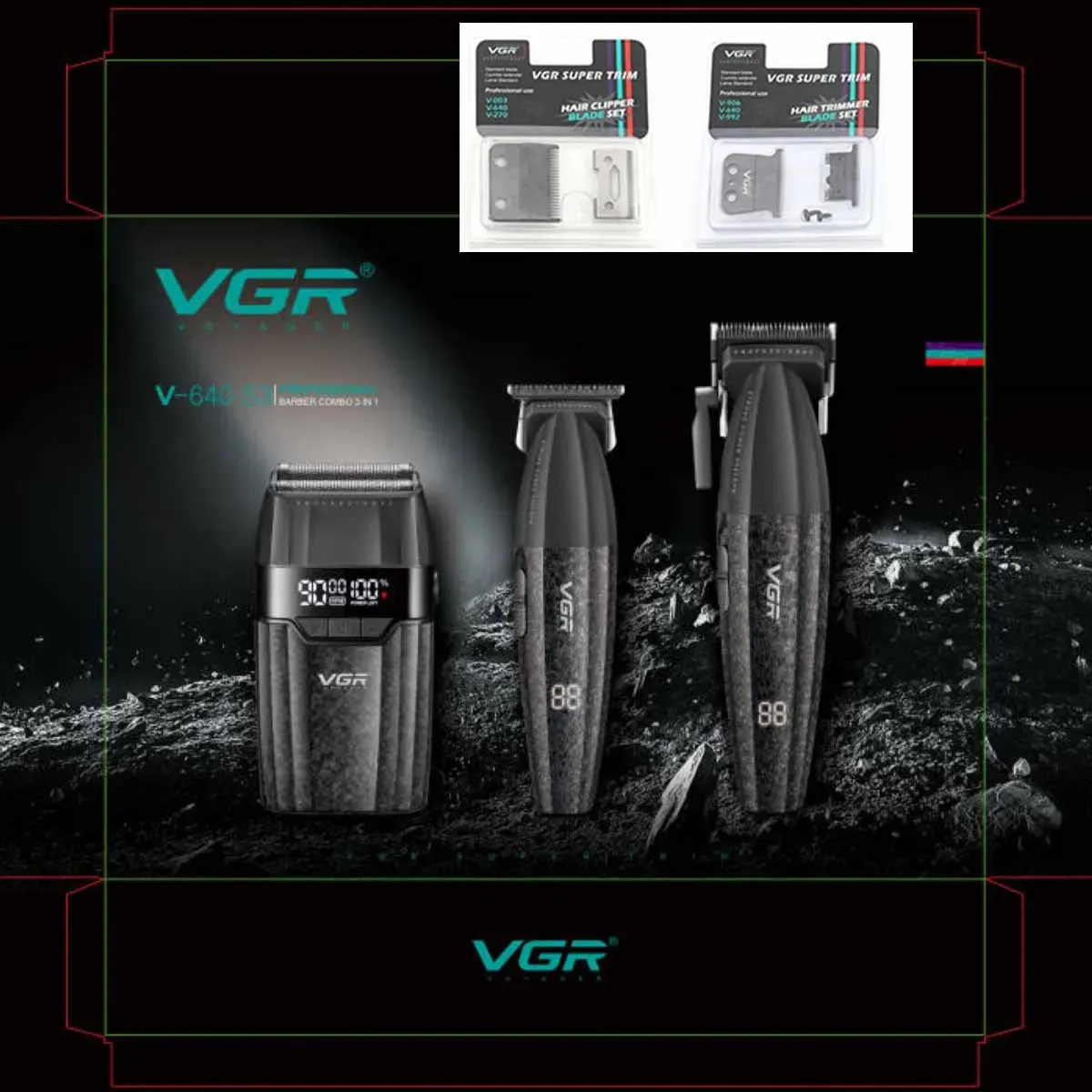 VGR Tondeuse à cheveux professionnelle sans fil V-640 pour homme, 9000 tr/min, réglable 11
