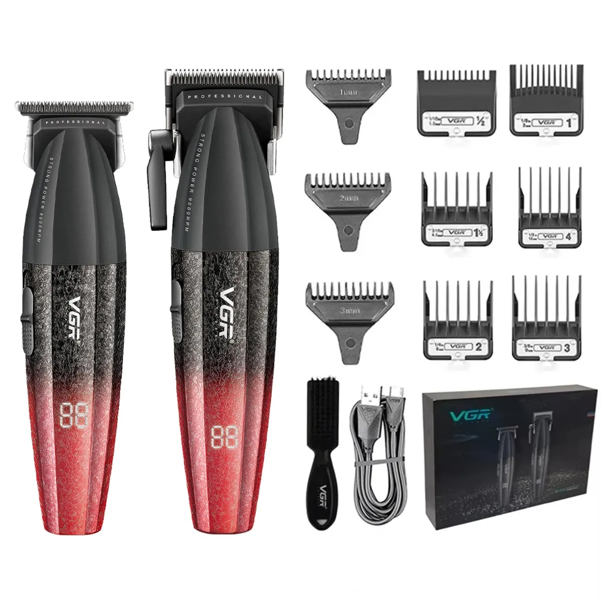 VGR Tondeuse à cheveux professionnelle sans fil V-640 pour homme, 9000 tr/min, réglable 12