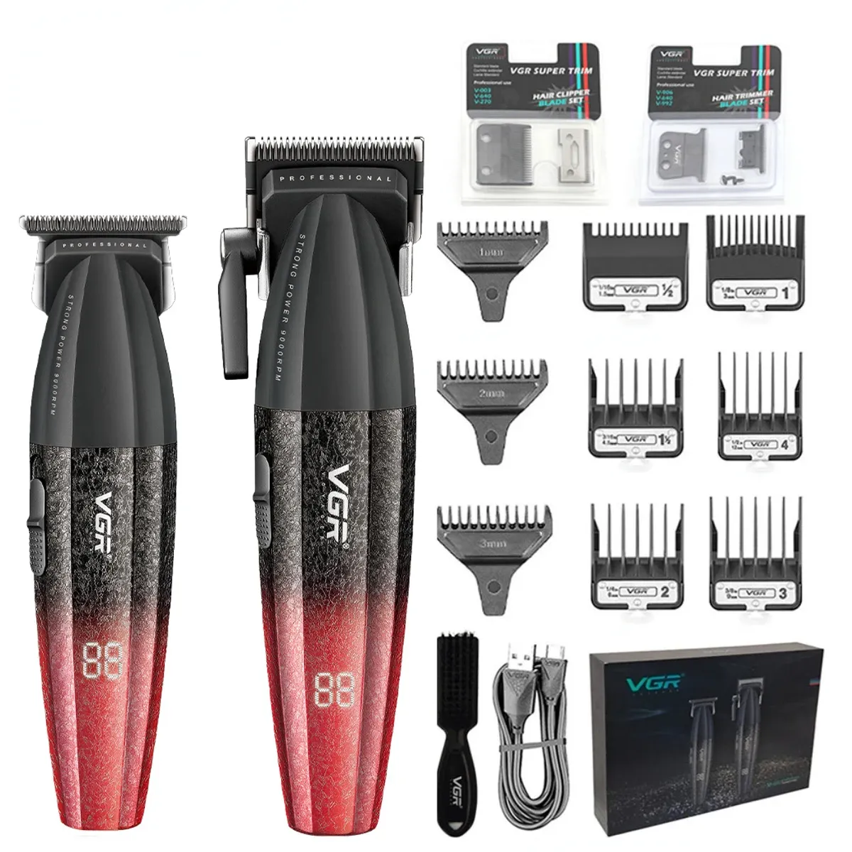 VGR Tondeuse à cheveux professionnelle sans fil V-640 pour homme, 9000 tr/min, réglable 7