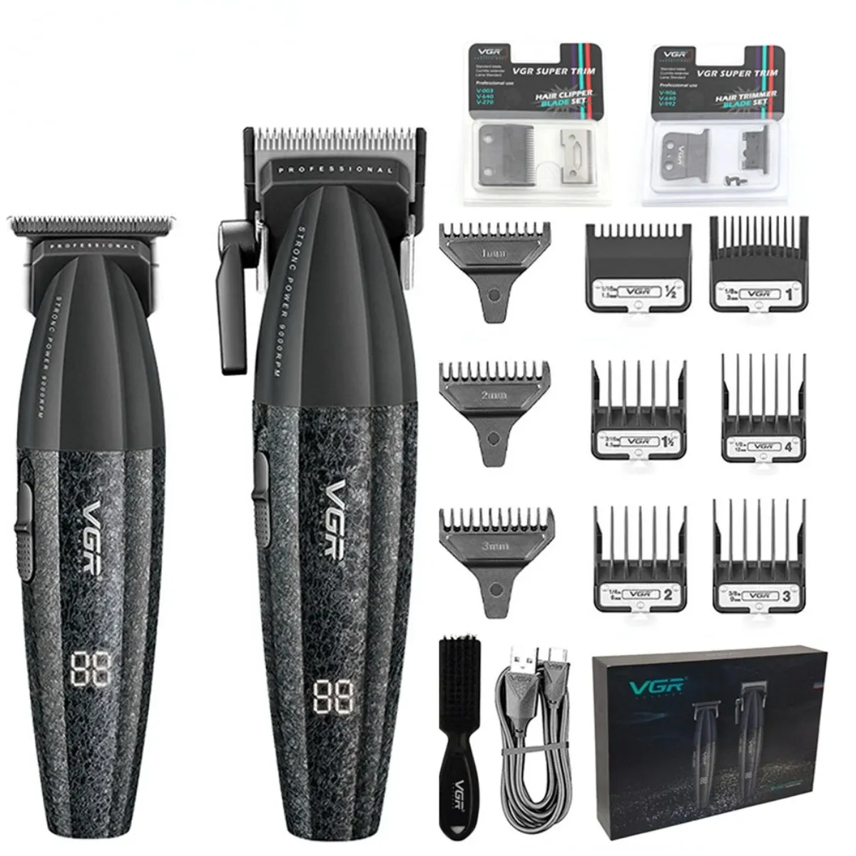 VGR Tondeuse à cheveux professionnelle sans fil V-640 pour homme, 9000 tr/min, réglable 8