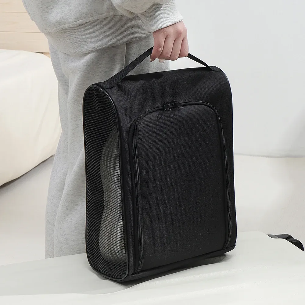 Sac de rangement pour chaussures de voyage en tissu Oxford noir, portable, pour baskets et chaussures de football 2