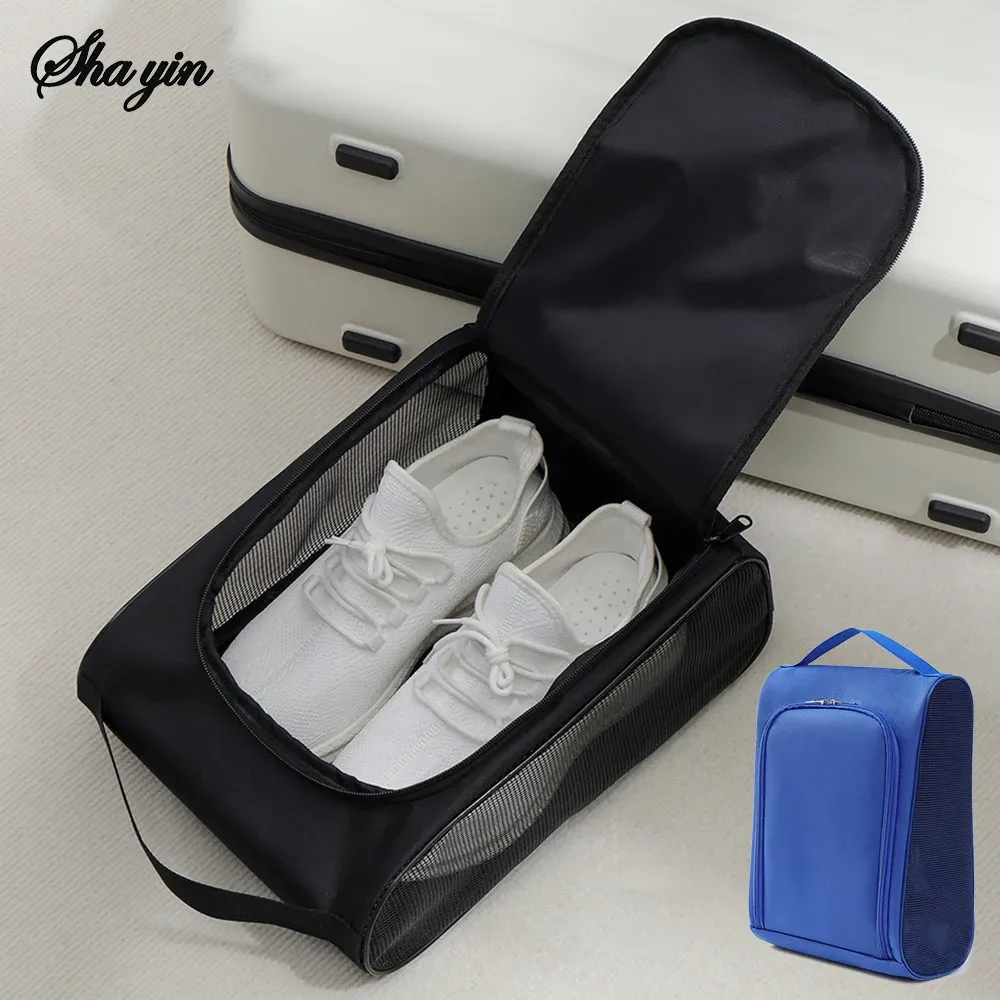 Sac de rangement pour chaussures de voyage en tissu Oxford noir, portable, pour baskets et chaussures de football