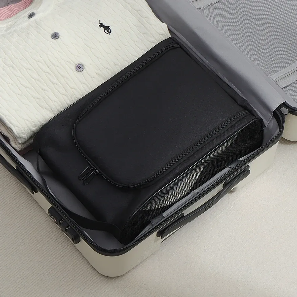 Sac de rangement pour chaussures de voyage en tissu Oxford noir, portable, pour baskets et chaussures de football 6