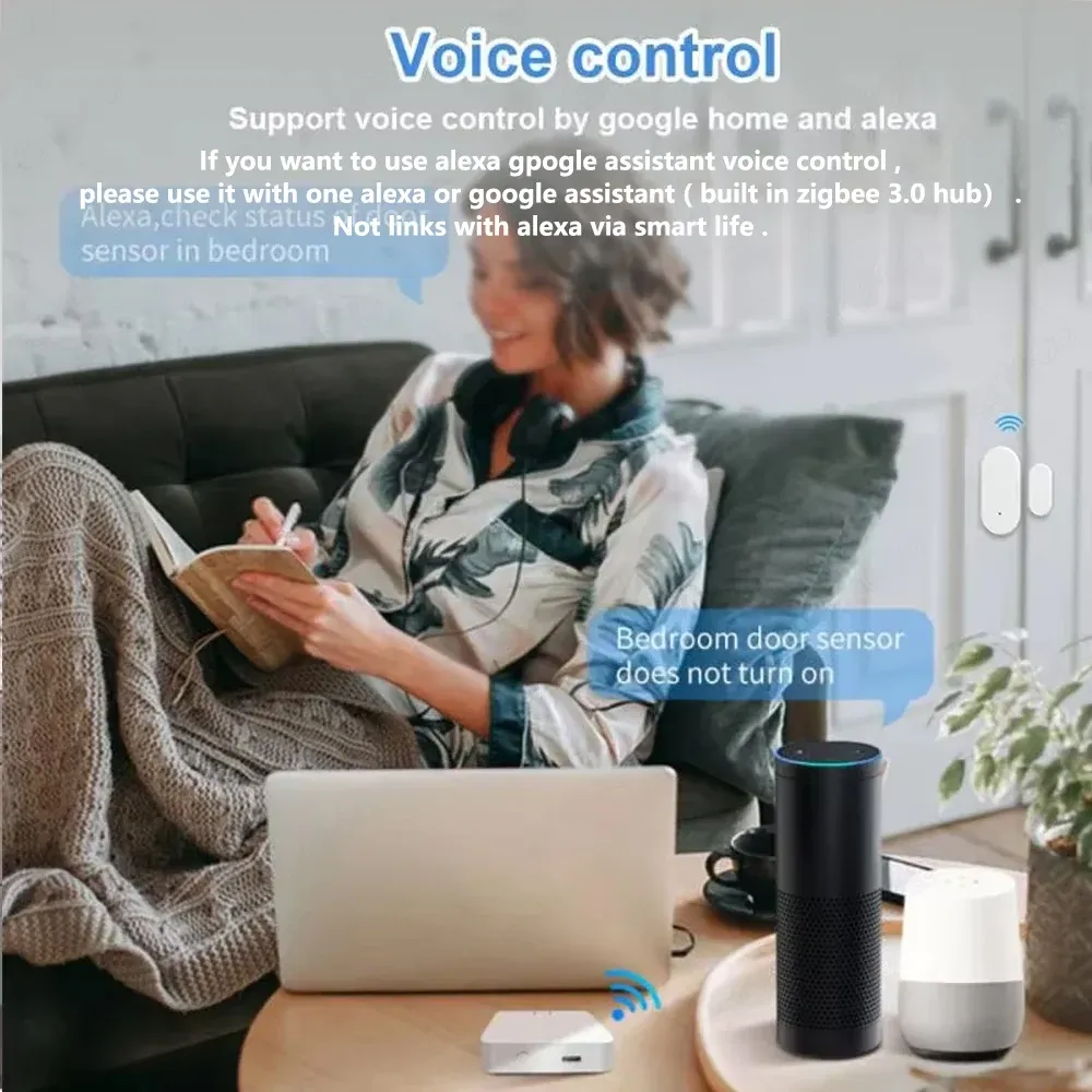 Capteur de porte-fenêtre Zigbee, détecteur d'ouverture et de fermeture, alarme de sécurité pour maison intelligente, compatible Alexa, Home Assistant et Z2M 5