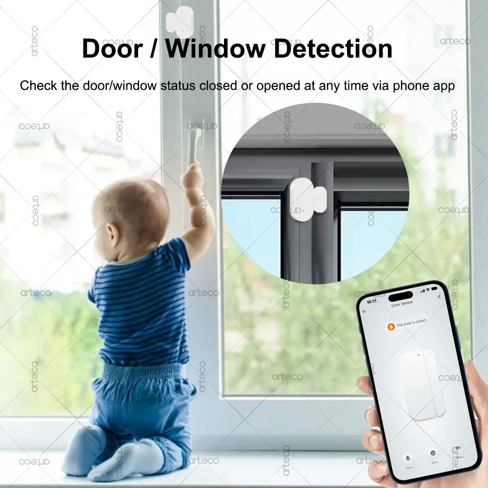 Capteur de porte connecté installé sur une fenêtre
