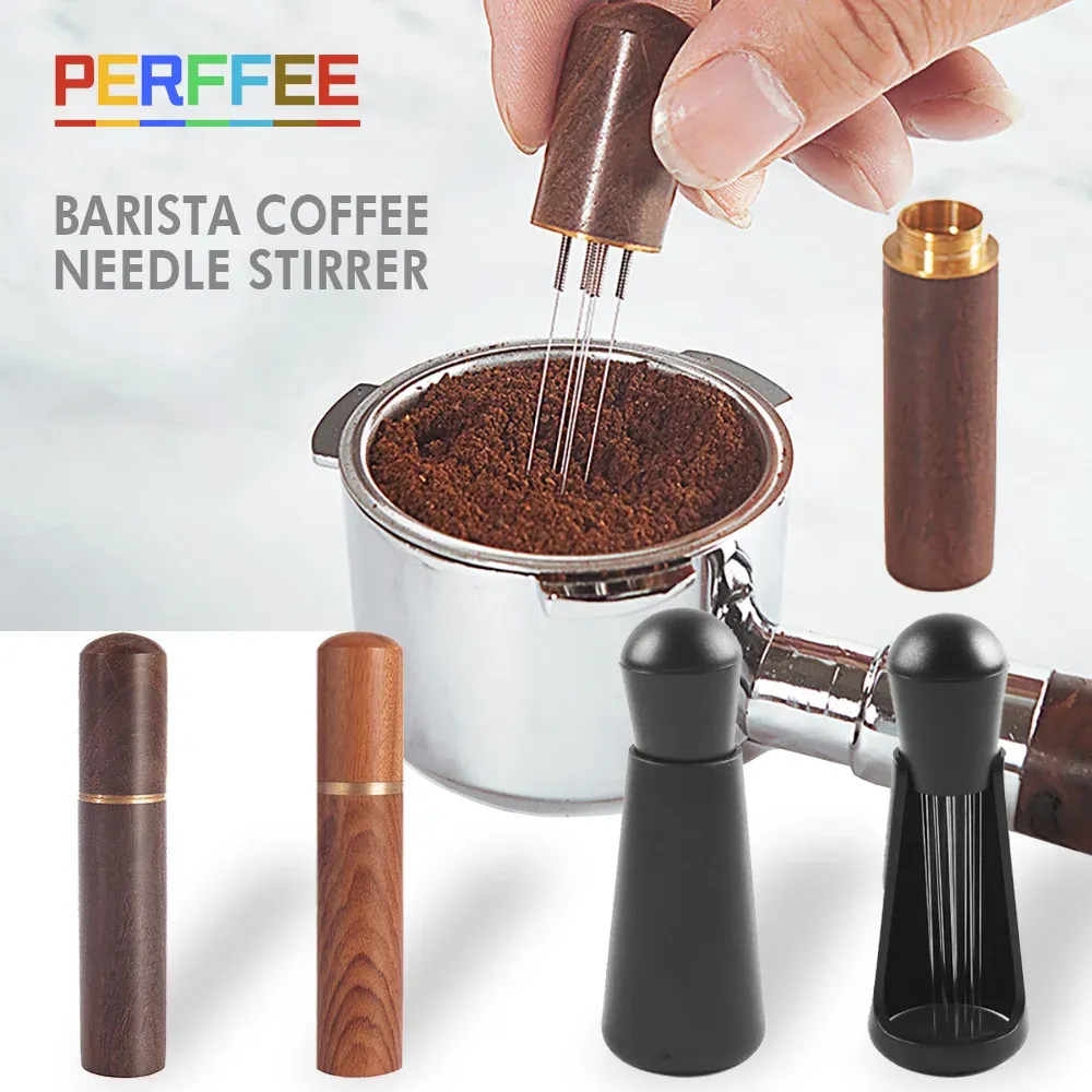 Agitateur à espresso, outil de distribution manuel pour barista, distributeur d'aiguilles à manche en bois - Image 1