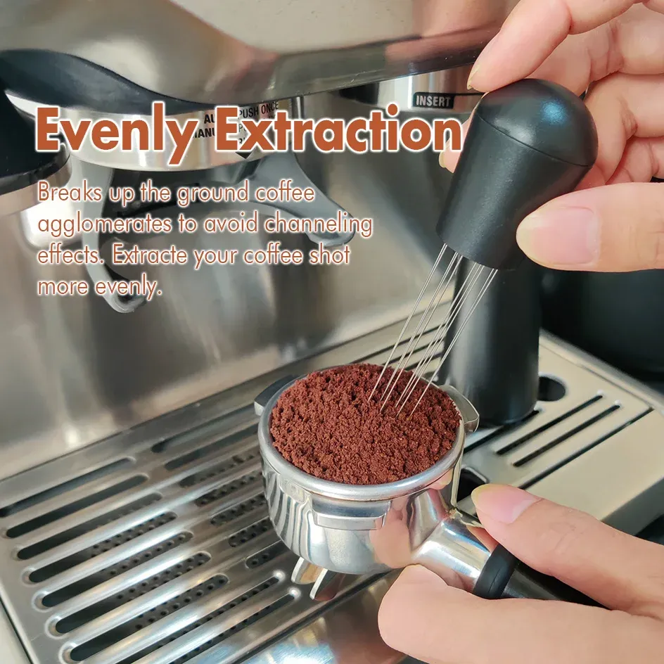 Agitateur à espresso, outil de distribution manuel pour barista, distributeur d'aiguilles à manche en bois 3