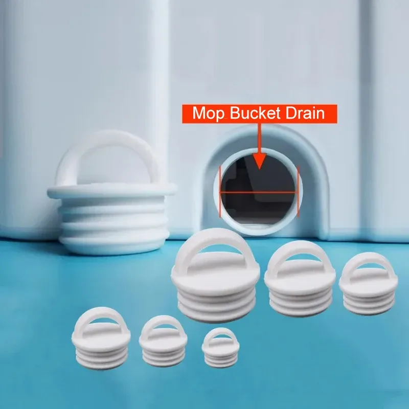 Bouchon de vidange rond en silicone blanc avec poignée pour seau à serpillière 5