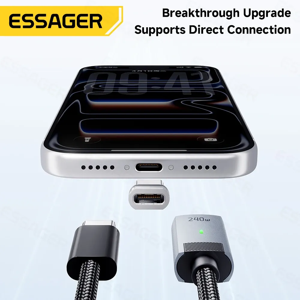 Câble de charge magnétique Essager 240 W avec marqueur E, USB-C vers USB-C, charge rapide PD 3.1 pour iPhone 17, iPhone 16, Samsung S25, iPad et ordinateur portable 4