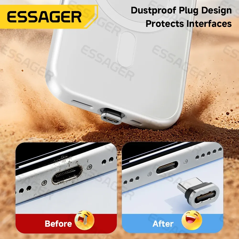 Câble de charge magnétique Essager 240 W avec marqueur E, USB-C vers USB-C, charge rapide PD 3.1 pour iPhone 17, iPhone 16, Samsung S25, iPad et ordinateur portable 5