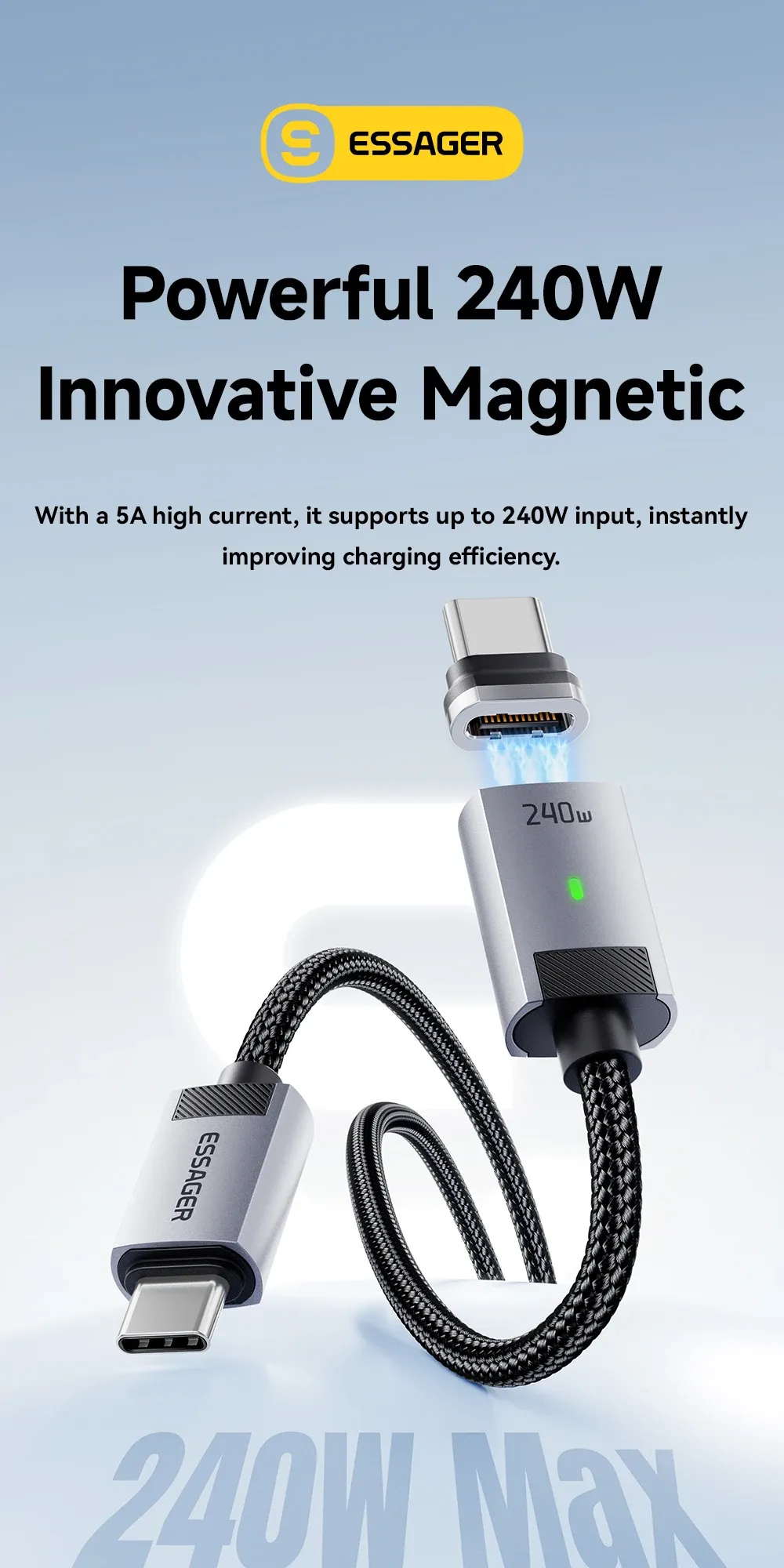 Câble de charge magnétique Essager vue d'ensemble