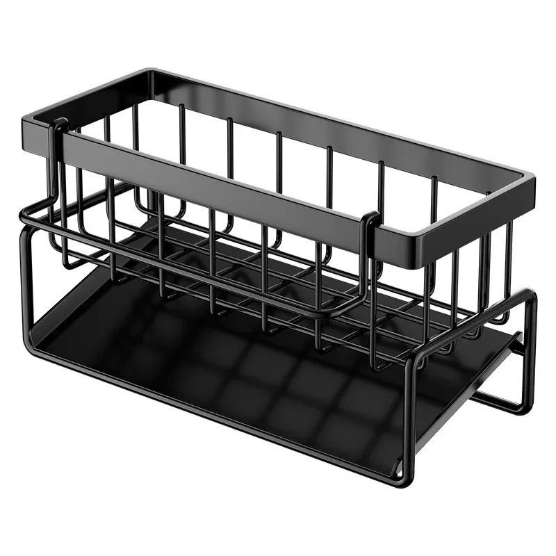 Égouttoir d'évier de cuisine en acier inoxydable auto-drainant, avec support pour savon et éponge, porte-serviettes et panier filtrant 5