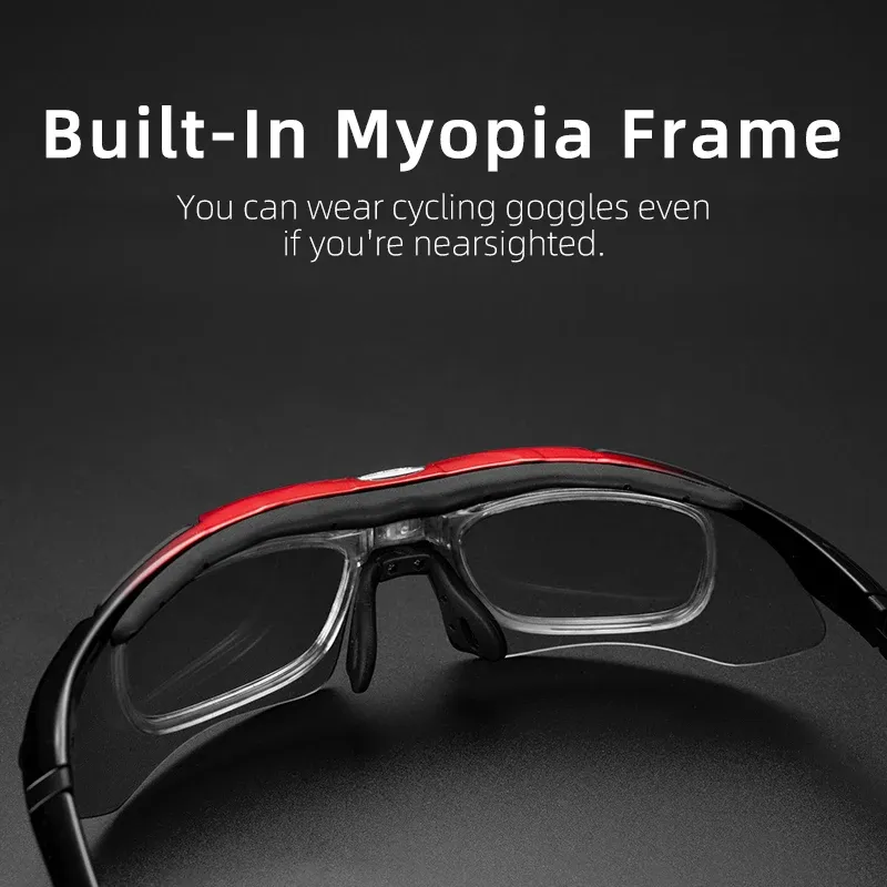 Lunettes de cyclisme polarisées ROCKBROS – Lunettes de soleil de sport pour VTT et route – Monture en PC – Kit 5 verres 3
